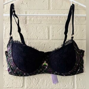 Savage X Fenty Balconette Black and Purple Lace Bra